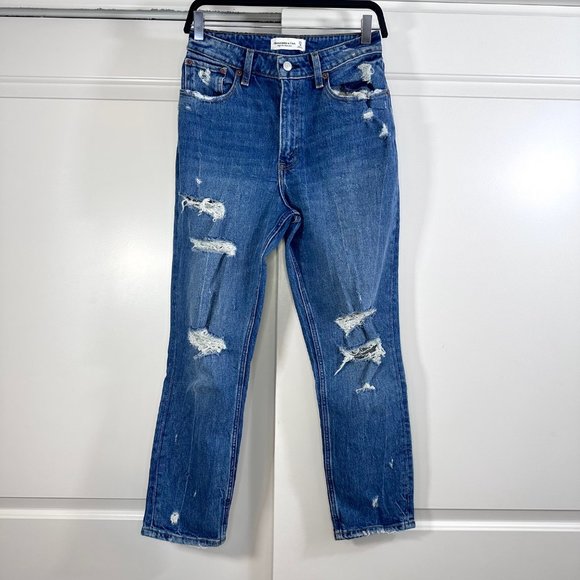 Abercrombie & Fitch Curve Love High Rise Mom Distressed Jean Vintage Blue 27 - Picture 2 of 12